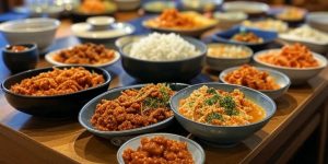 밥과 국, 찌개, 반찬들로 이루어진 한국인의 식단